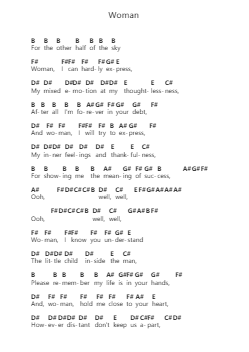 Woman Piano letter notes by John Lennon - Arr.Cromon Annlvis