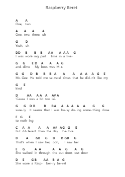 Raspberry Beret โน้ตตัวอักษรเปียโนโดย Prince - Arr.Virbell