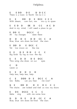 Helpless Piano letter notes by Crosby, Stills, Nash & Young - Arr.Montor