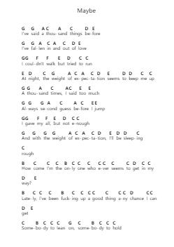 Maybe โน้ตตัวอักษรเปียโนโดย Lewis Capaldi - Arr.Gisbey Gregbins