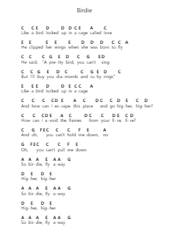 Birdie Piano letter notes by Avril Lavigne - Arr.Bunharine Coftroy