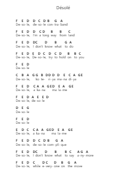 Désolé Piano letter notes by Gorillaz - Arr.Rodblair