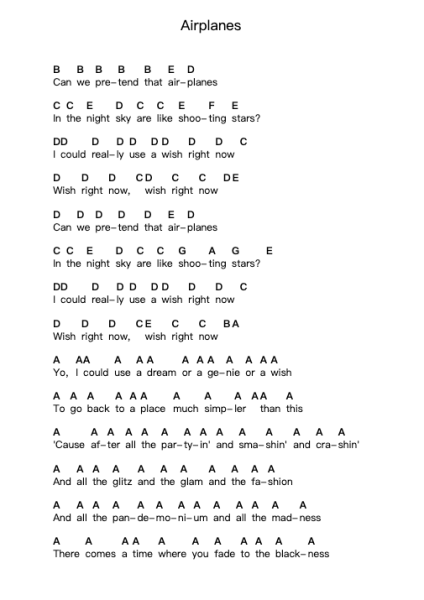 Airplanes Piano letter notes by B.o.B - Arr.Hulclark