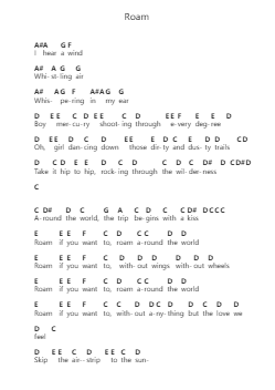 Roam पियानो पत्र नोट्स द्वारा The B-52's - Arr.Thodoreien