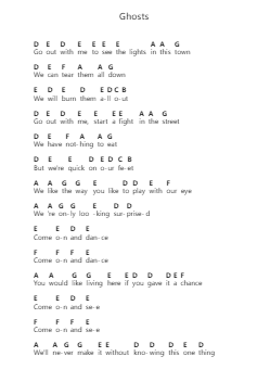 Ghosts Piano letter notes by The Silent Comedy - Arr.Cromon Annlvis