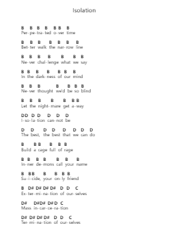 Isolation Piano letter notes by Sepultura - Arr.Wrightthodore Wolfgai