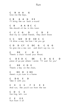 Run पियानो पत्र नोट्स द्वारा Taylor Swift - Arr.Blandel