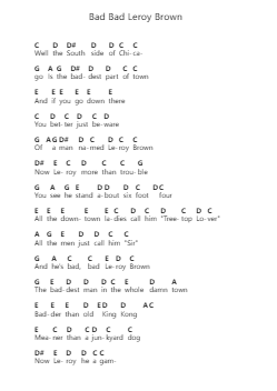 Bad Bad Leroy Brown ملاحظات البيانو بواسطة Jim Croce - ترتيب.Wattle