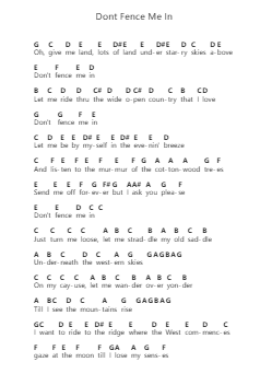 Dont Fence Me In Piano letter notes by Cole Porter - Arr.Nyledk