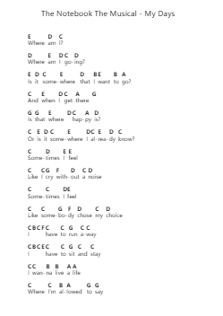 The Notebook The Musical - My Days 鋼琴字母譜由 Misc Musicals - 編曲 Babberg Neriam