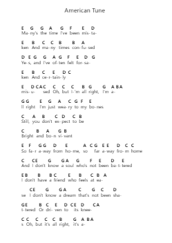 American Tune Piano letter notes by Paul Simon - Arr.Panvier Oisendan