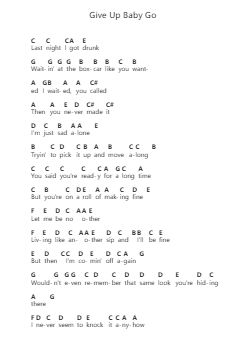 Give Up Baby Go Piano letter notes by Peach Pit - Arr.Hudvic Nolip