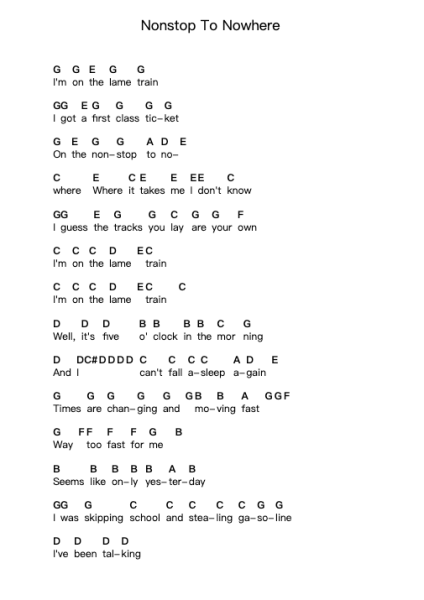 Nonstop To Nowhere 鋼琴字母譜由 Faster Pussycat - 編曲 Yvettenat Iveshall