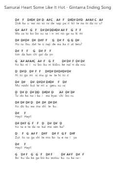 Samurai Heart Some Like It Hot - Gintama Ending Song Note letterarie per pianoforte di Misc Cartoons - Arr.Yorktie Phisopp