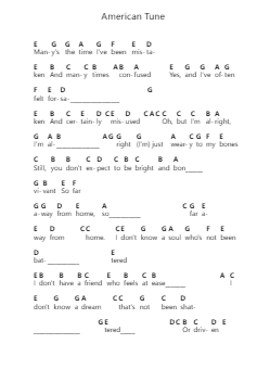 American Tune Piano letter notes by Paul Simon - Arr.Hulclark