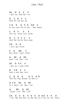 Like I Roll Klavierbuchstaben-Noten von Black Stone Cherry - Arr.Moisham Whcky