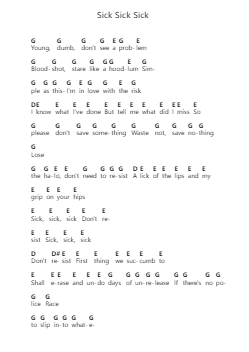Sick Sick Sick पियानो पत्र नोट्स द्वारा Queens of the Stone Age - Arr.Lytckey Comnel