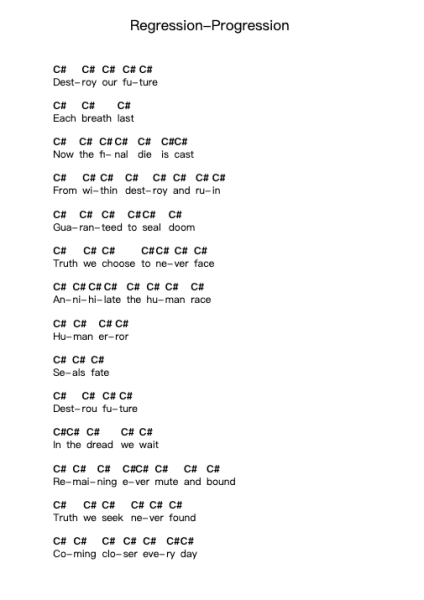 Regression-Progression Piano letter notes by Brutal Truth - Arr.Bulgy Boylebaird