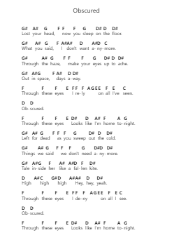 Obscured Klavierbuchstaben-Noten von The Smashing Pumpkins - Arr.Grifgins