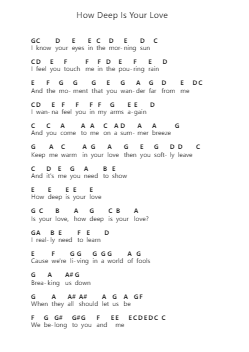 How Deep Is Your Love Piano letter notes by John Frusciante - Arr.Warald Kipfrank
