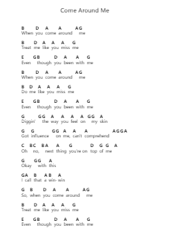 Come Around Me Piano letter notes by Justin Bieber - Arr.Wildjack