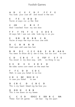 Foolish Games Piano letter notes by Jewel - Arr.Freetein