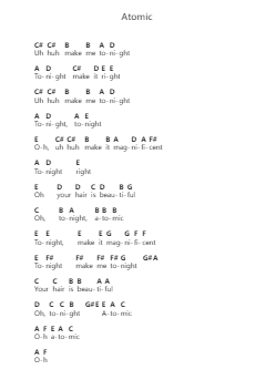 Atomic Ноты для пиано в буквенном формате от Blondie - Arr.Wrightrae