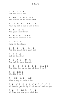 9 To 5 Klavierbuchstaben-Noten von Dolly Parton - Arr.Funkdrich Mansbing
