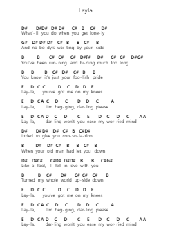 Layla 钢琴字母谱由 Derek and the Dominos - 编曲 Windwood