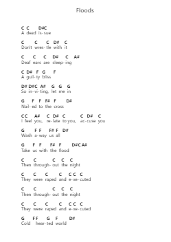 Floods Piano letter notes by Pantera - Arr.Gwensey Brookving