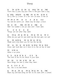 Sheep Piano letter notes by Pink Floyd - Arr.Caelance