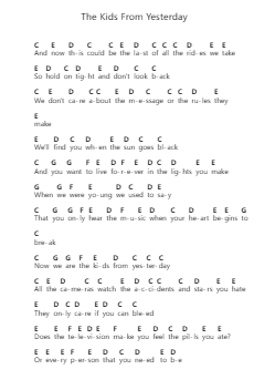 The Kids From Yesterday Piano letter notes by My Chemical Romance - Arr.Fevans