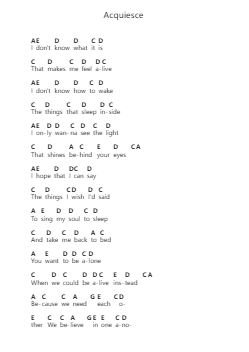 Acquiesce Nota surat piano oleh Oasis - Arr.Marrol Jusckle