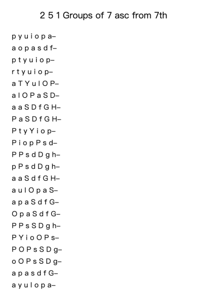 2 5 1 Groups of 7 asc from 7th