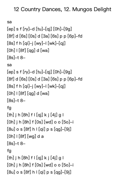 12 Country Dances, 12. Mungos Delight