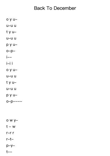 Back To December Roblox Piano Sheets by Taylor Swift-Arr.Rhyspont