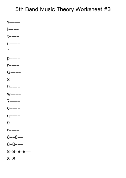 5th Band Music Theory Worksheet #3