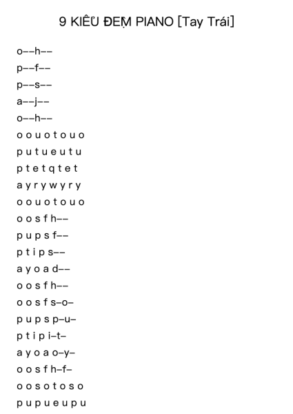 9 KIỂU ĐỆM PIANO [Tay Trái]
