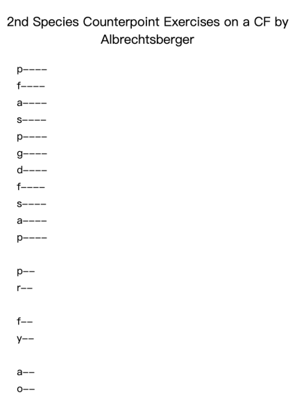 2nd Species Counterpoint Exercises on a CF