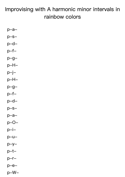 Improvising with A harmonic minor intervals in rainbow colors