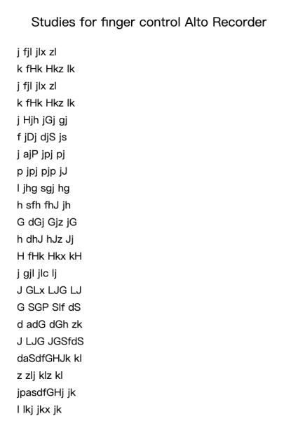 Studies for Finger Control for Alto Recorder