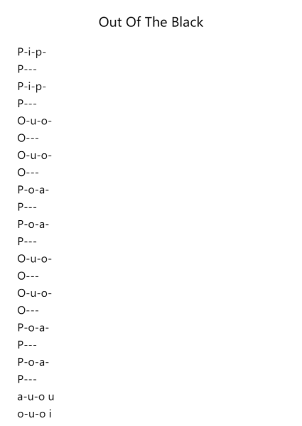 Out Of The Black, Op. 19