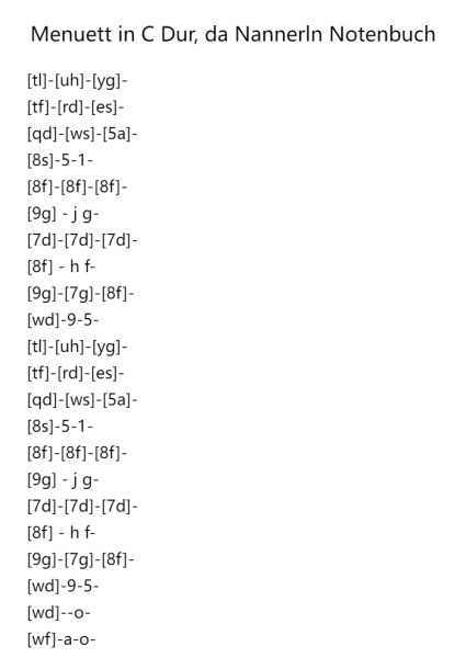 Menuett in C Dur, from Nannerln Notenbuch