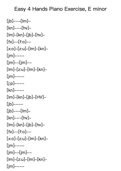 Easy 4 Hands Piano Exercise, E minor