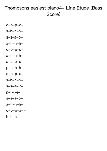 Thompsons easiest piano4- Line Etude (Bass Score)