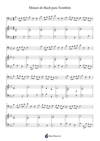 Minuet de Bach para Trombón Sheet Music by -Arr.Hughgee