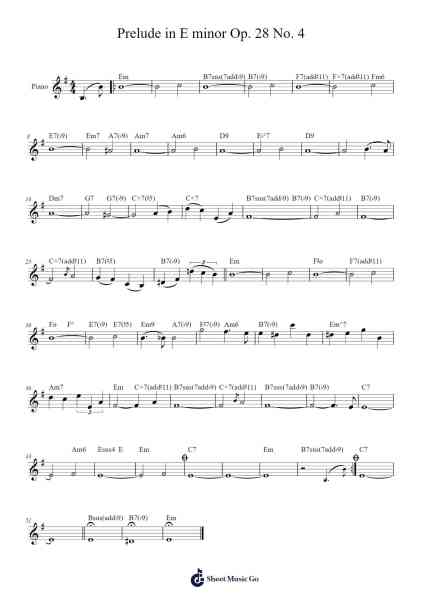 Prelude in E minor (Opus 28 no 4) Sheet Music by Frédéric Chopin-Arr.Dwightharte Phijoyce