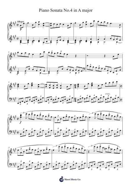 Piano Sonata No.4 in A major Sheet Music by -Arr.Pagdrow Kathrin
