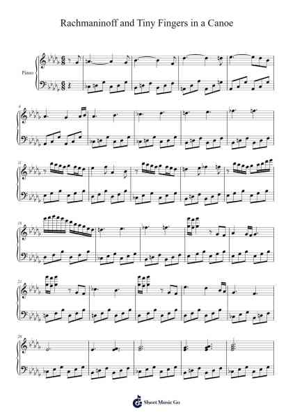 Rachmaninoff and Tiny Fingers in a Canoe Sheet Music by Rayward-Arr.Puhill Wesreen