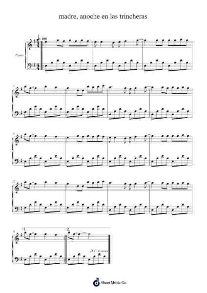 madre, anoche en las trincheras Sheet Music by Canciones Populares-Arr.Nestowe Yorkse